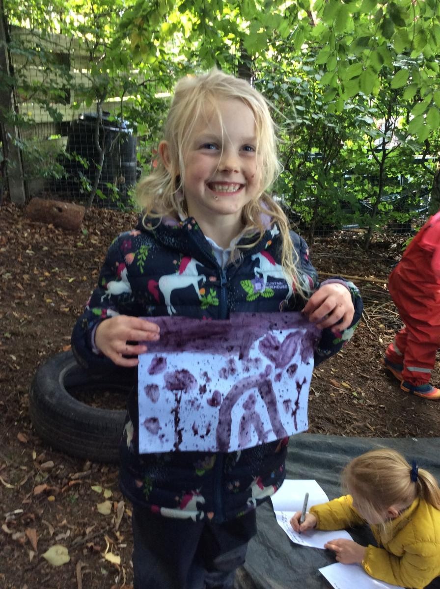 We mashed up blackberries and elderberries with a little bit of water and painted some beautiful pictures.