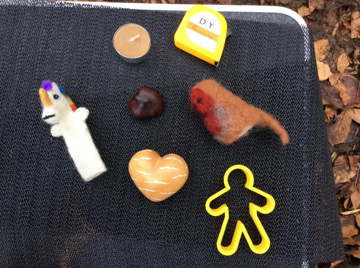Half of us had a natural object, and the other half picked an object from a story bag.