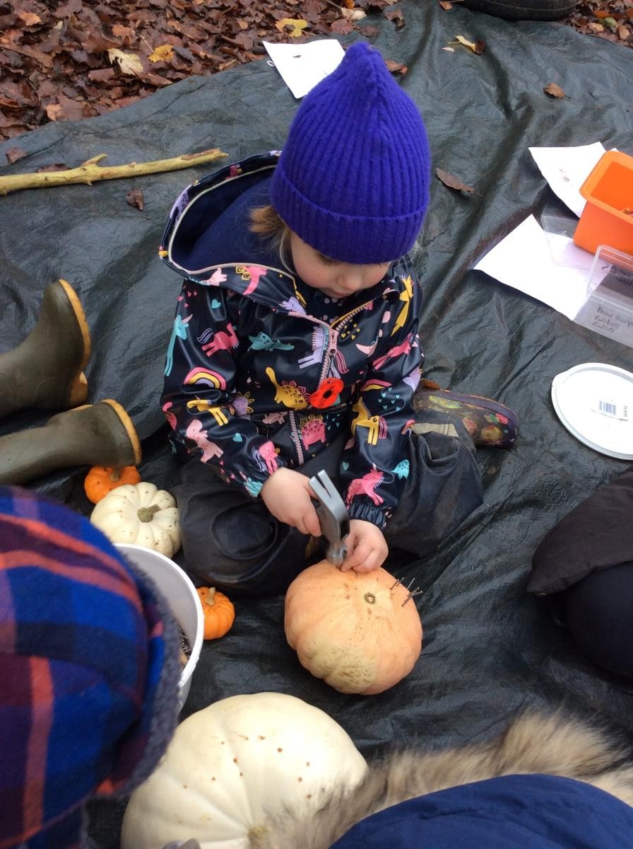 We also had a go at hammering nails into pumpkins and squash.
