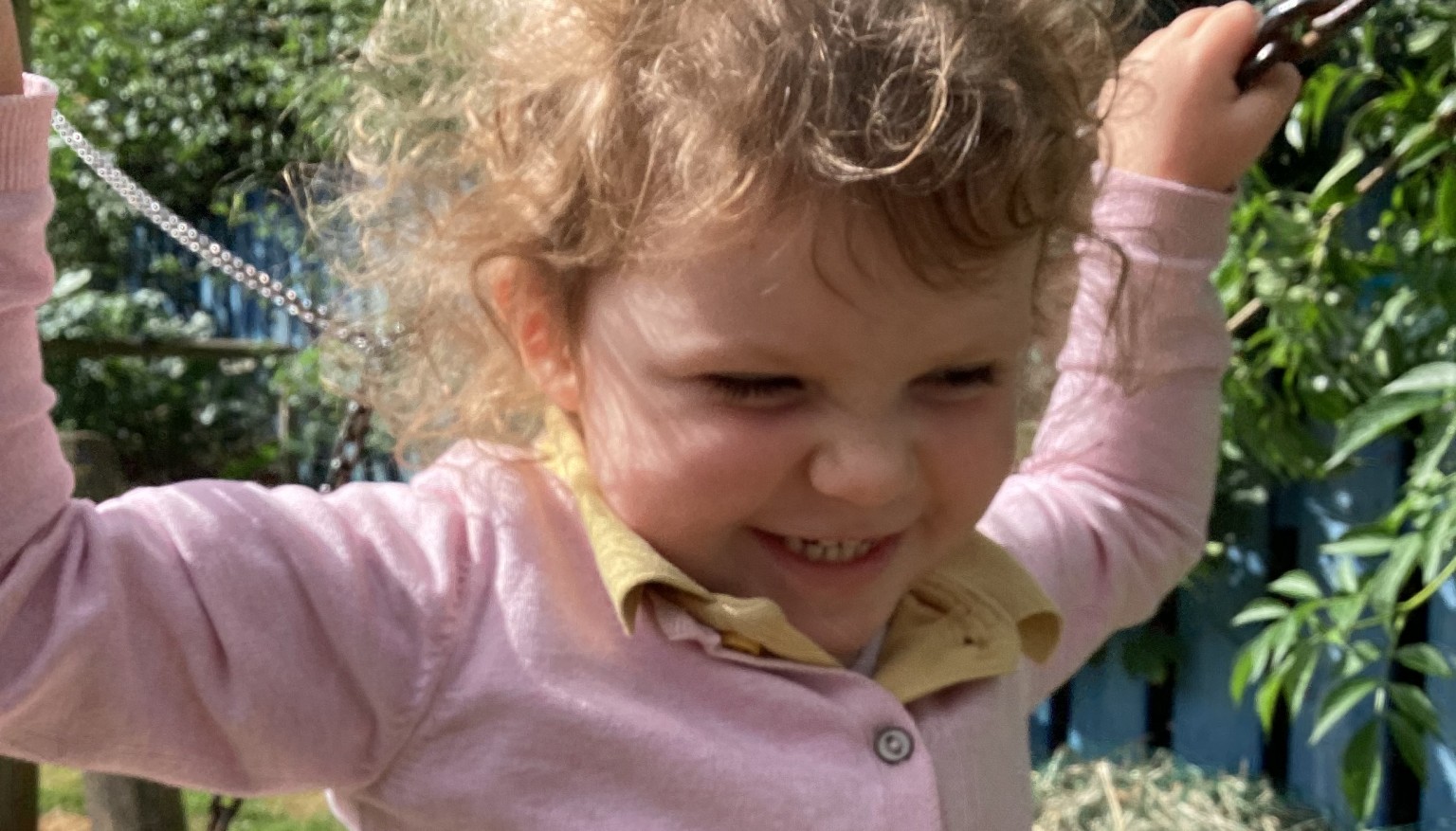 Climbing the swing bridge.