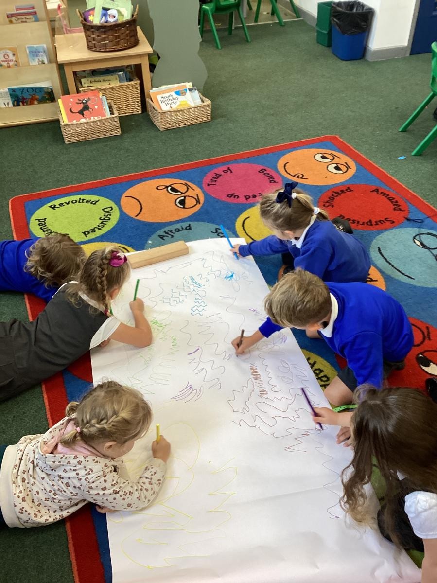 Nursery and reception children enjoying squiggle whilst you wiggle early writing skills. 