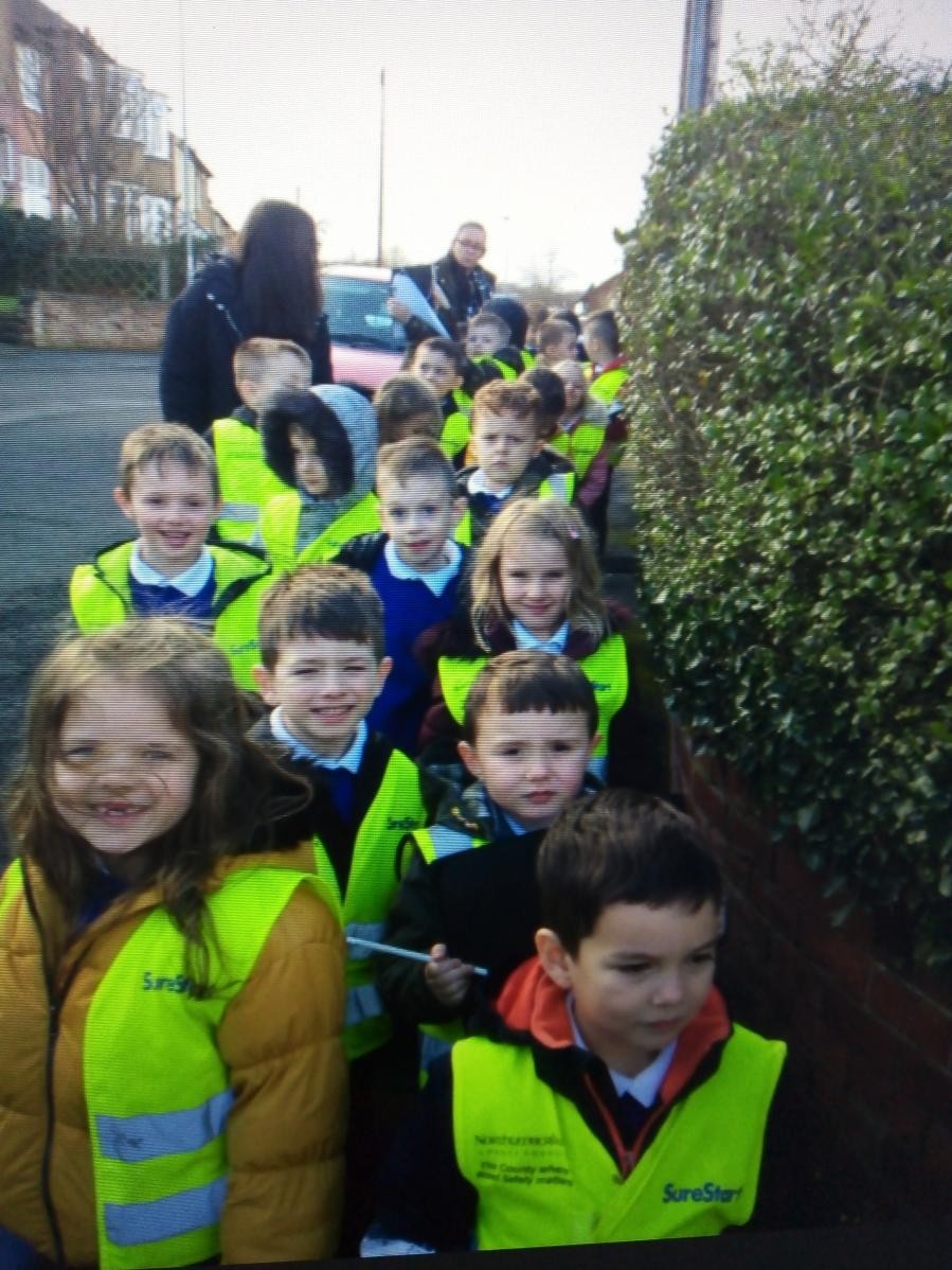 Year 1 completing their fieldwork trip around the local area.