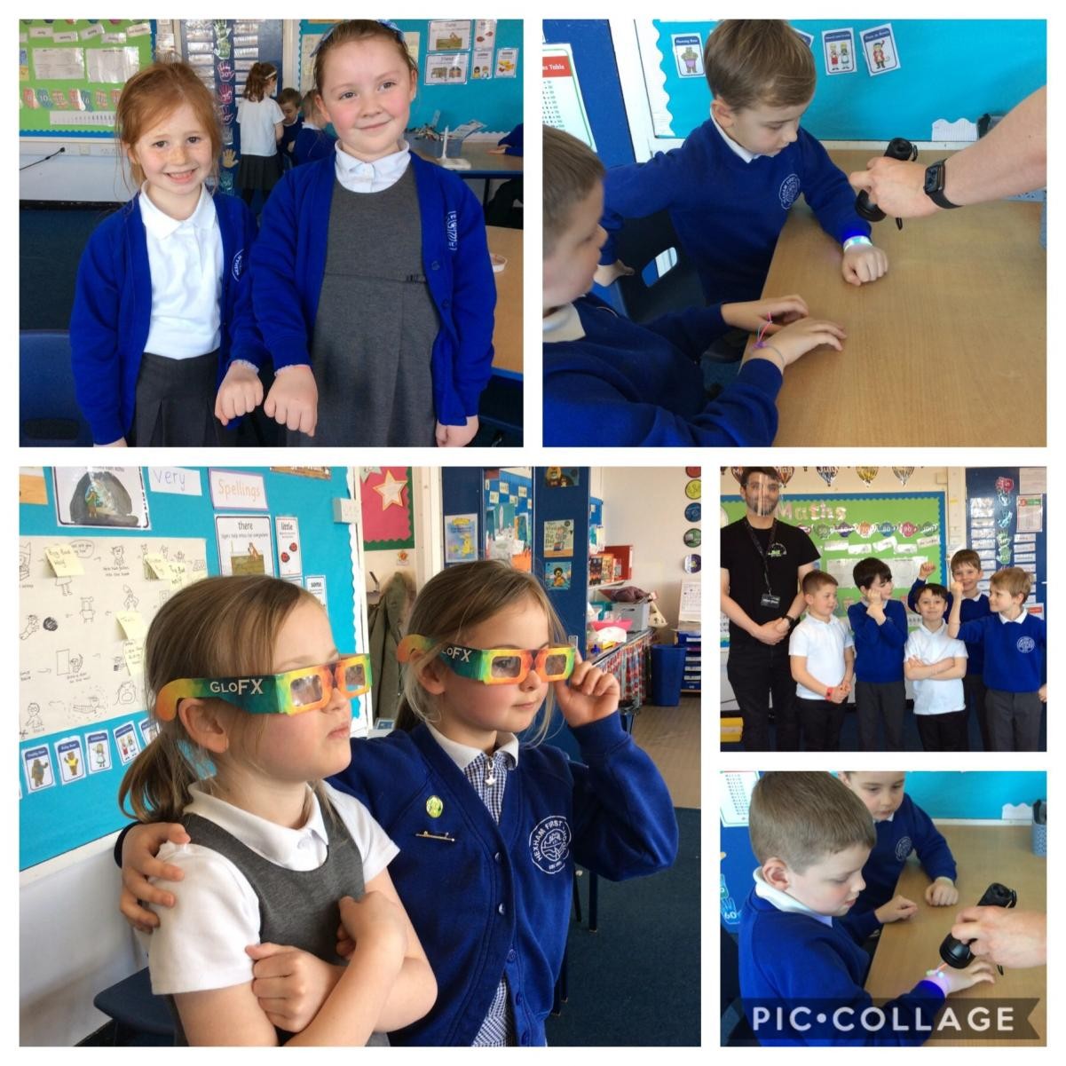 Wearing special glasses that show the colours in light