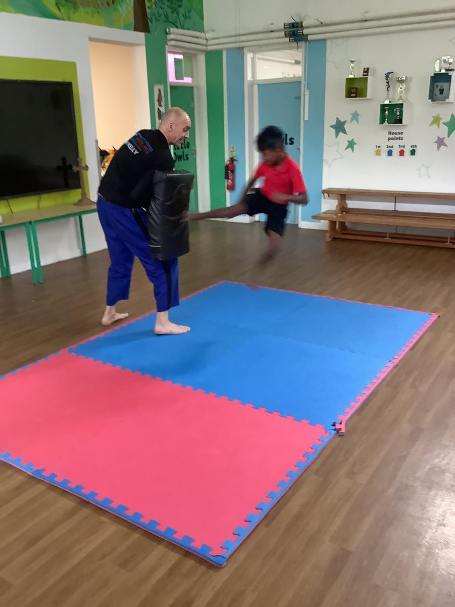 Pupil doing martial arts