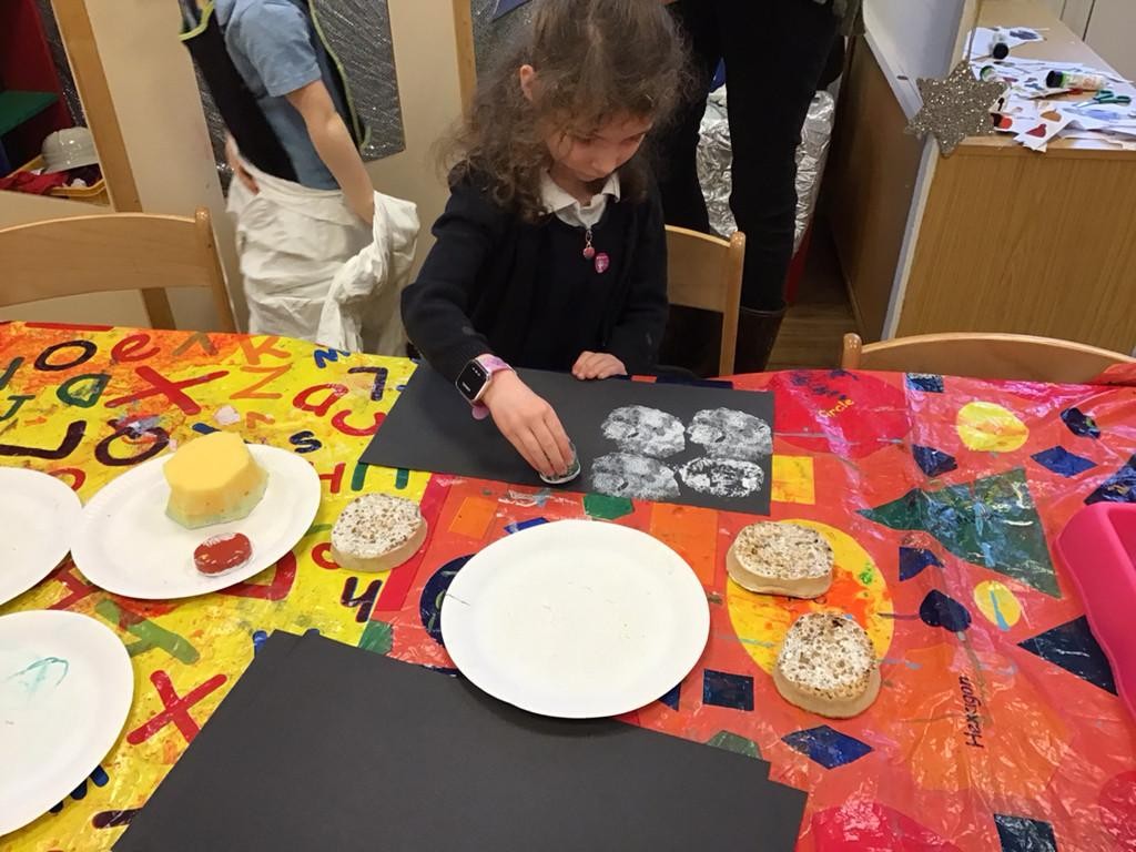 We are learning all about space this term and the children have been learning about the moon - even printing moons using crumpets! 