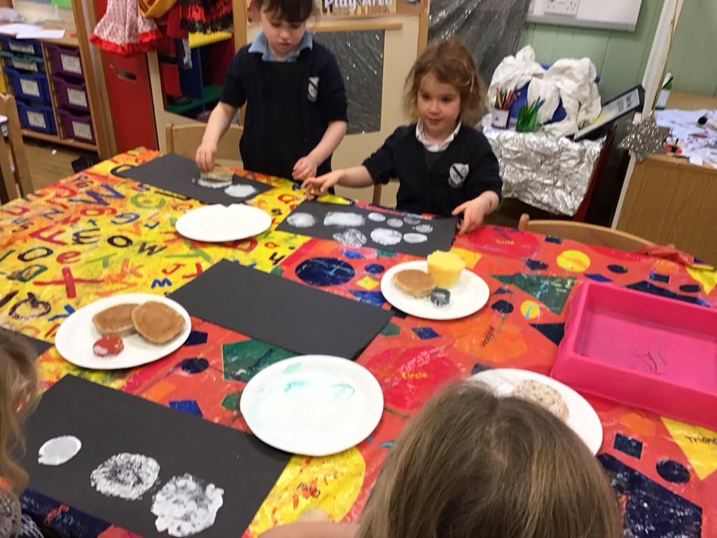 We are learning all about space this term and the children have been learning about the moon - even printing moons using crumpets! 