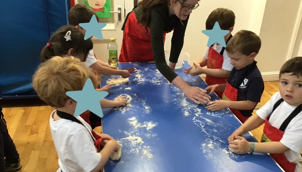 After mixing and kneading the ingredients, we left the dough to prove, observing how the yeast helped the dough grow.