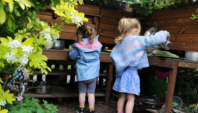 Children playing with mud kitchen