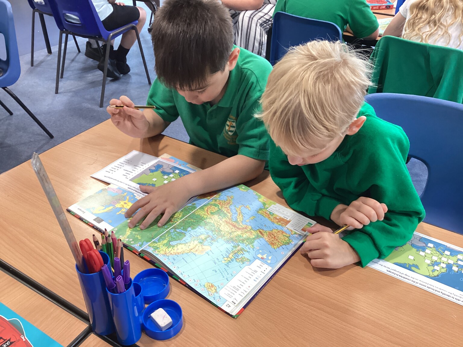 We really enjoyed using atlases to locate and name different countries in Europe. 