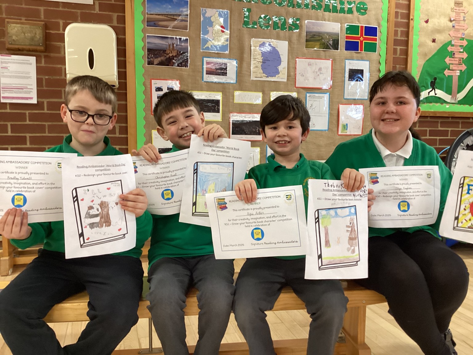 Winners of the Design a book Cover competition, which the reading ambassadors organised for World Book Day 2026