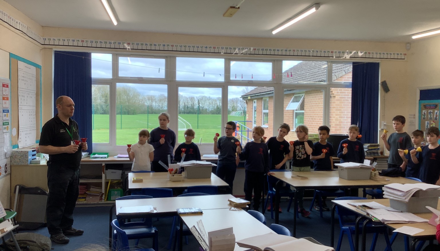 Playing the handbells in Music