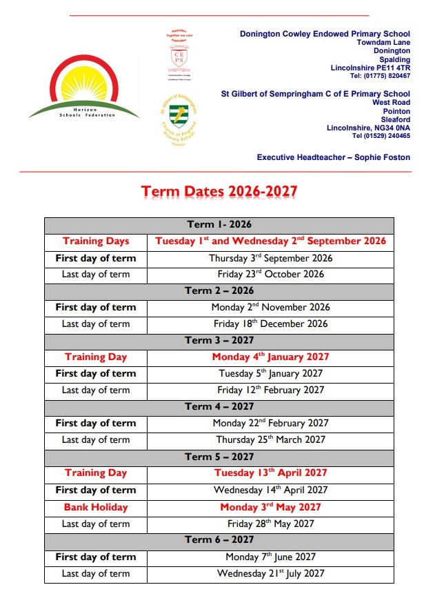 Term dates 2026-2027