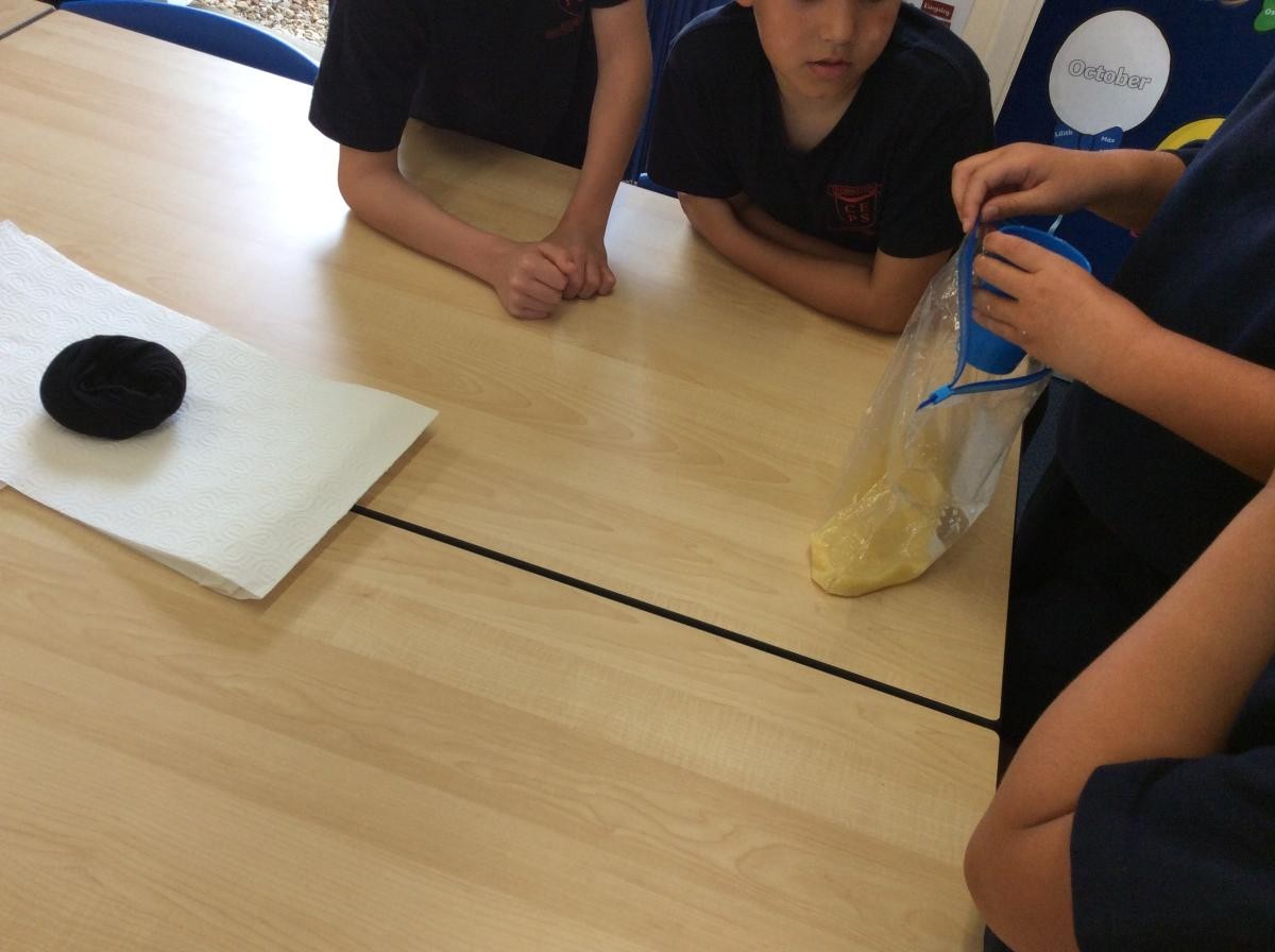 For our digestion topic in science, we modelled the digestive system using crackers, water, orange juice and tights!