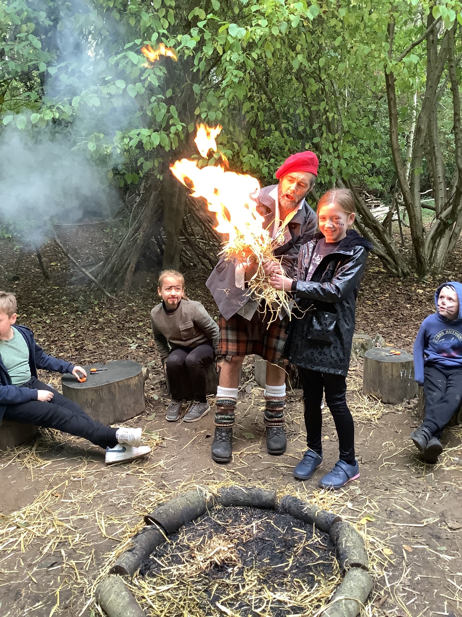 We all had a go at lighting a fire using a flint and steel.
