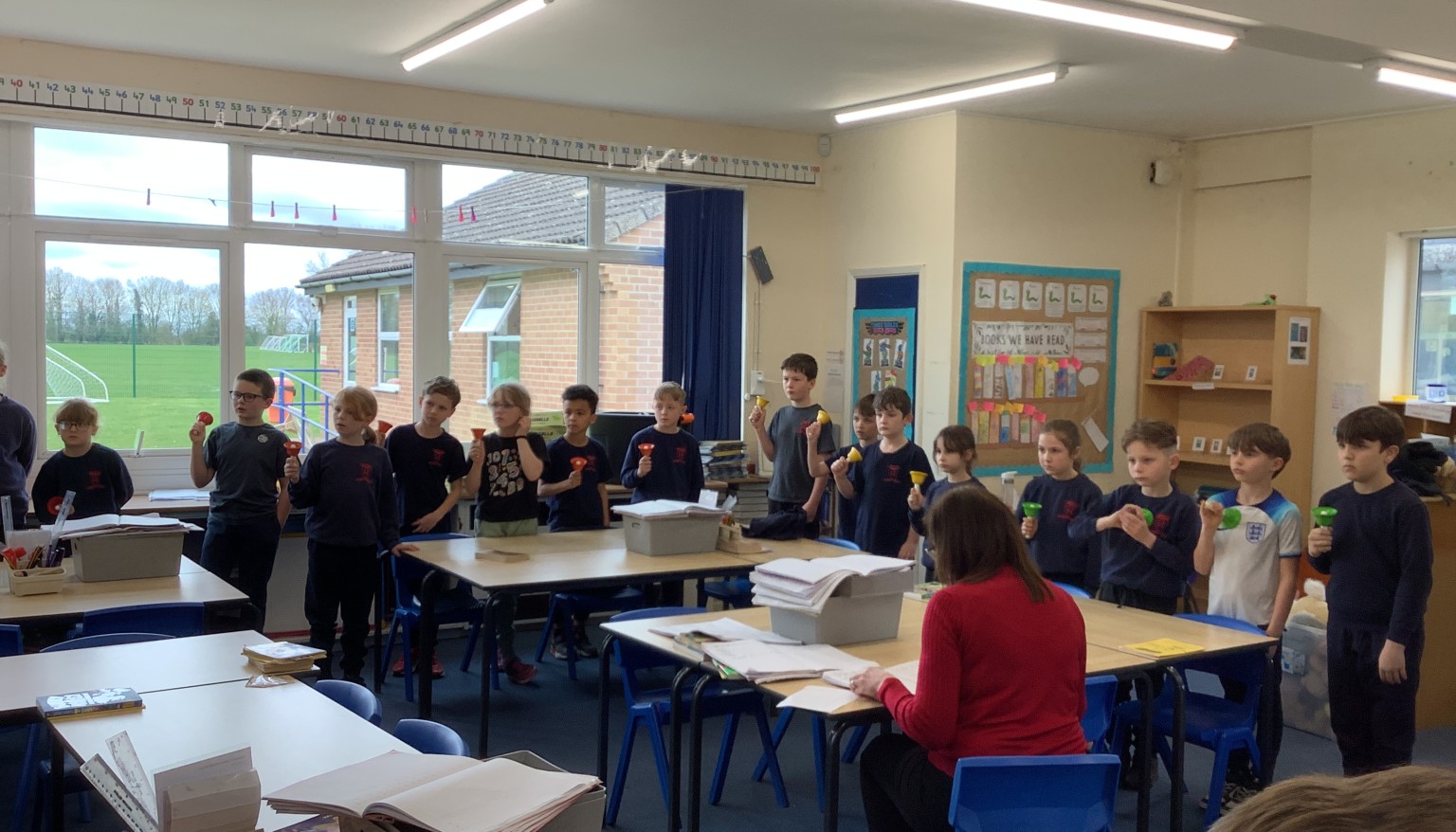 Playing the handbells in Music