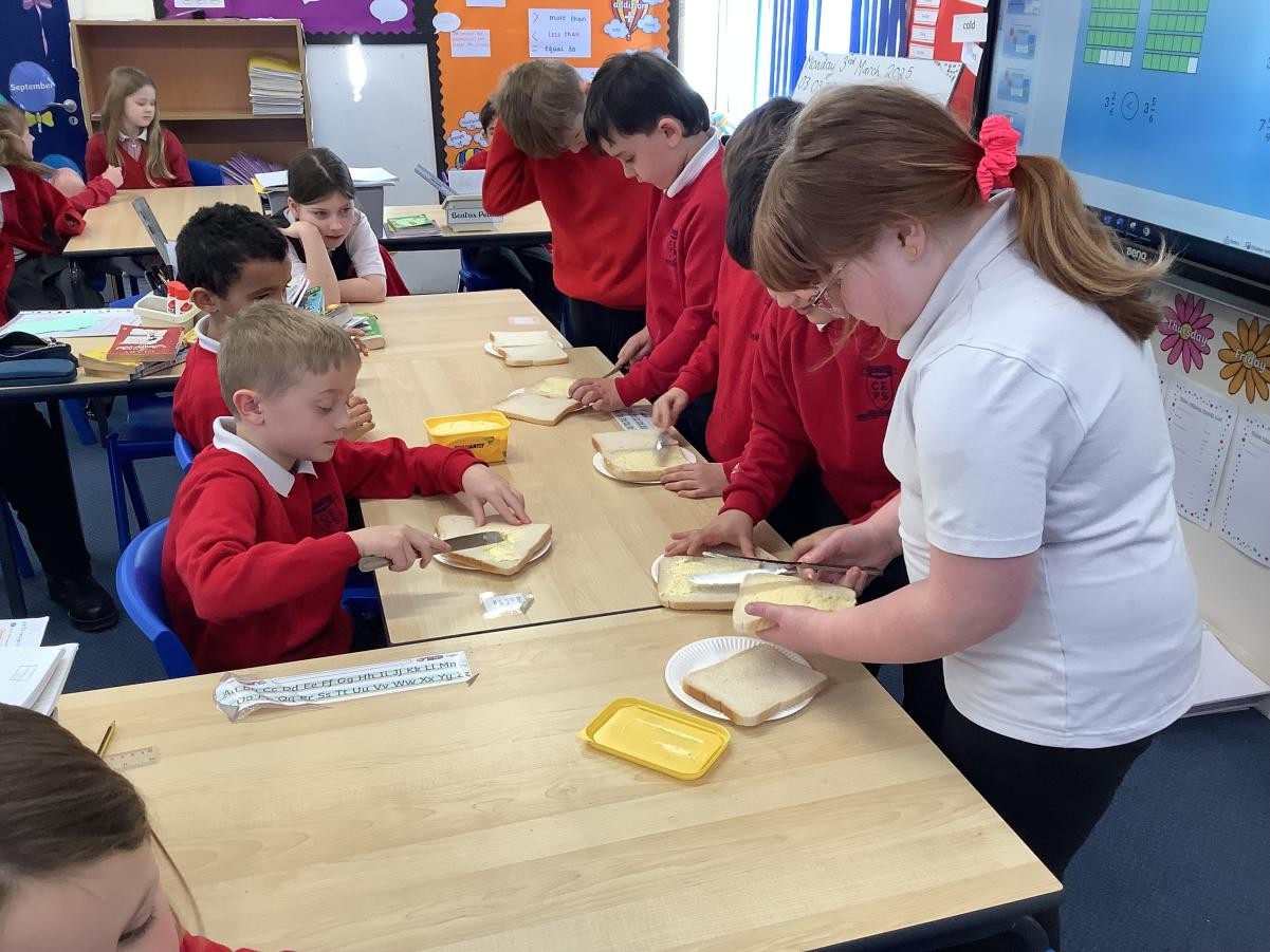 For our new instructions topic, we followed different instructions to make a jam sandwich!
