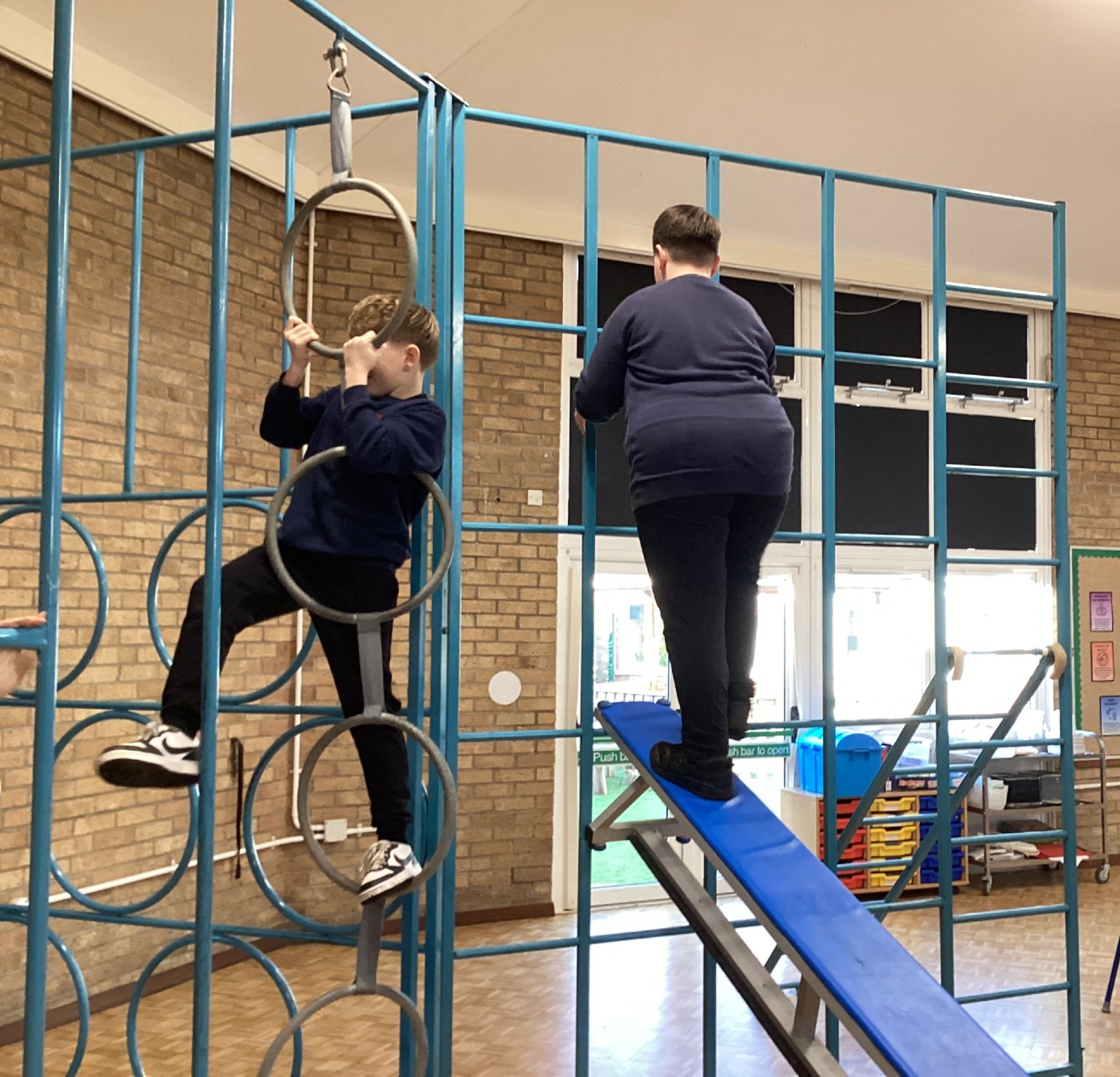 PE - We enjoyed using the apparatus in gymnastics.