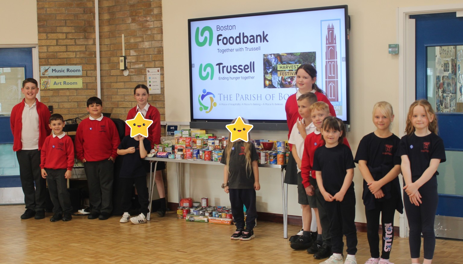 Our school council with our Harvest Festival donations