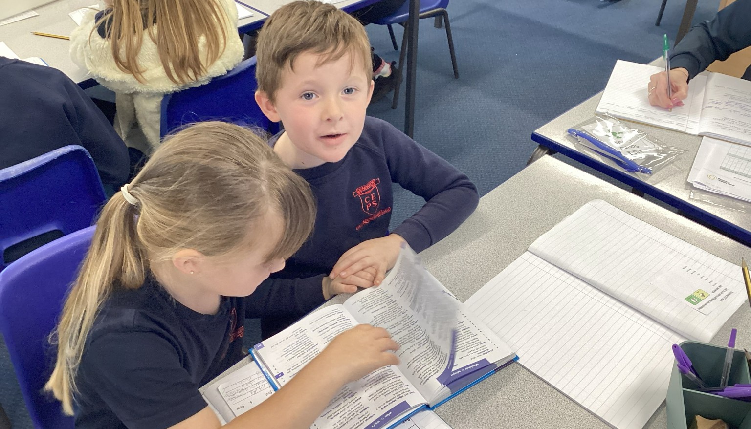 Using a dictionary to find definitions for new words.