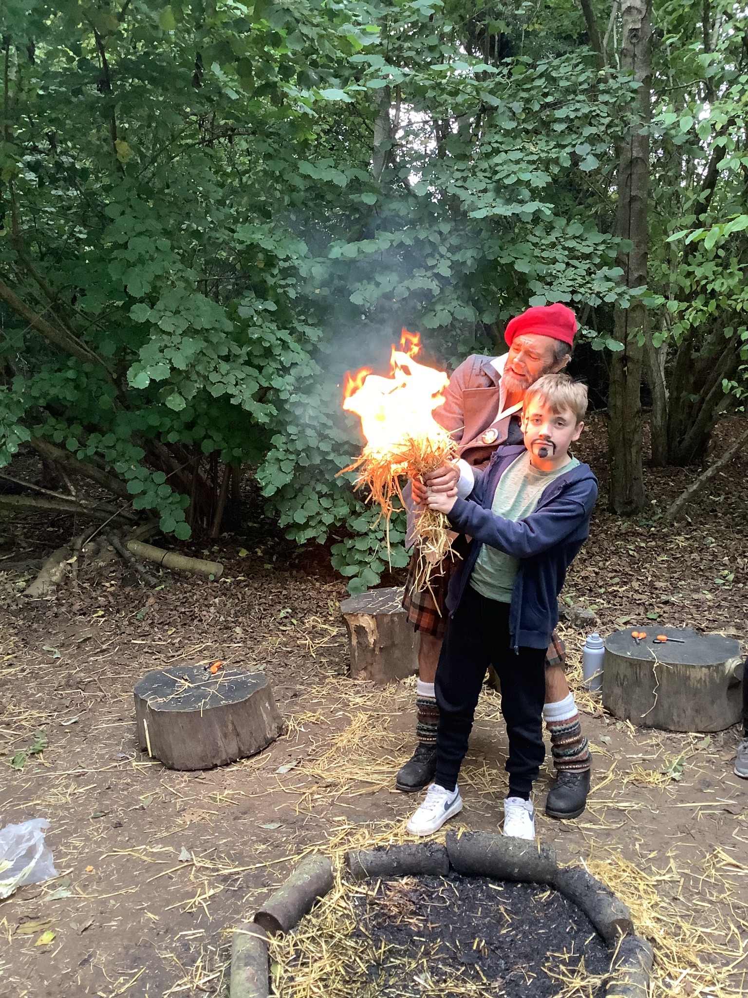 We all had a go at lighting a fire using a flint and steel.
