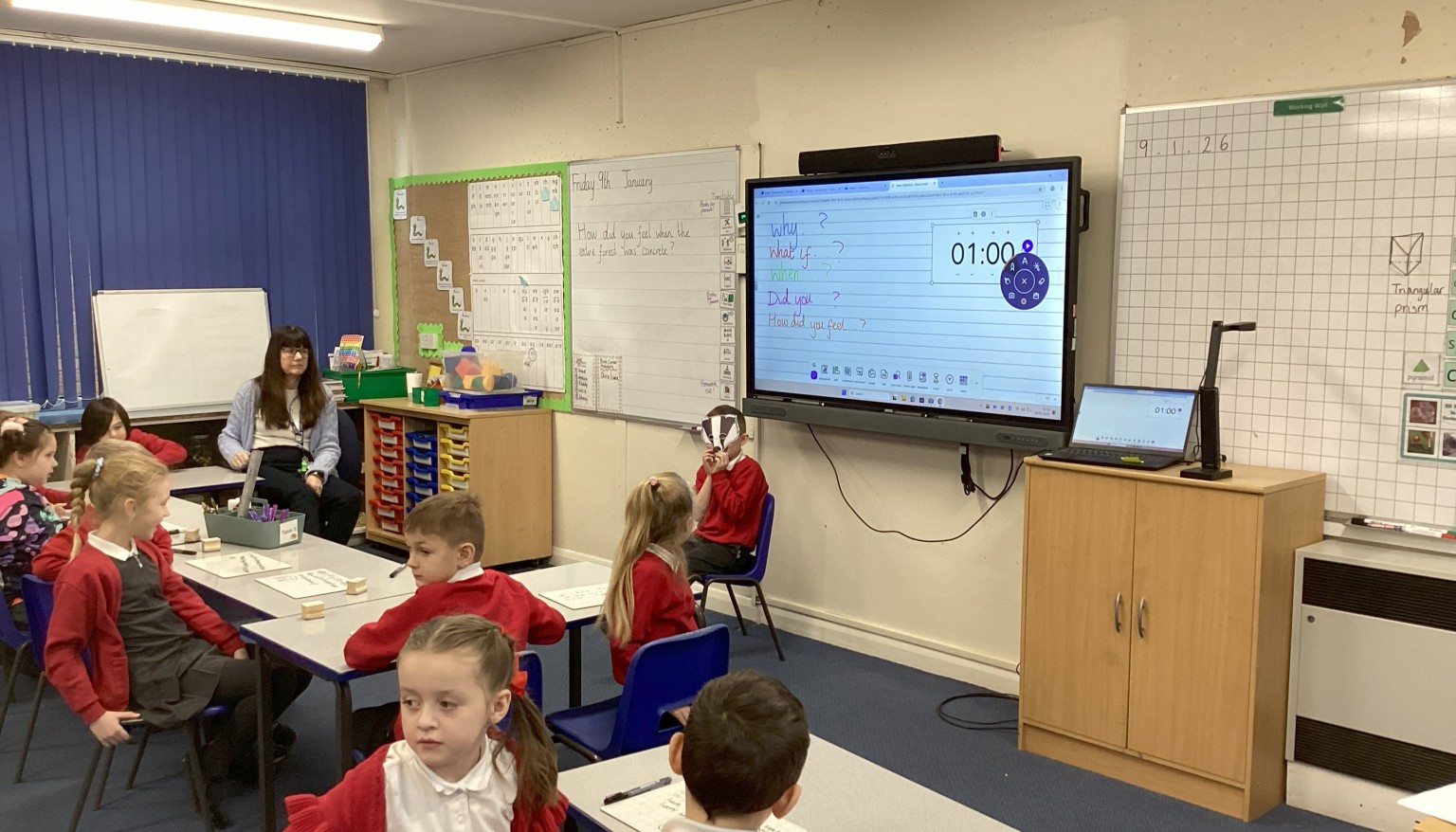 Asking Pete the badger questions in English