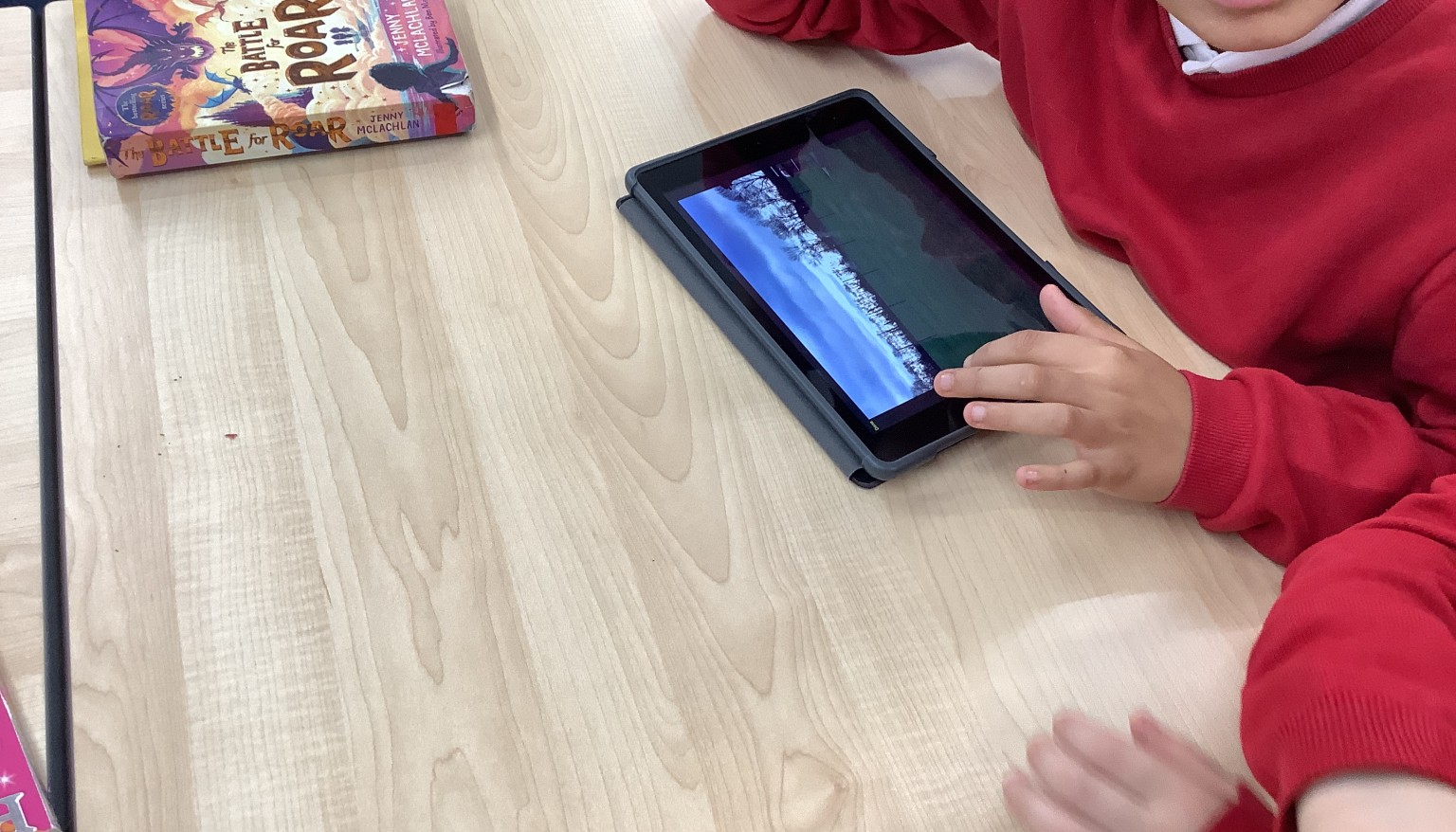 In art, we took photos of the landscape and used editing techniques to crop and change the filter on the photos.