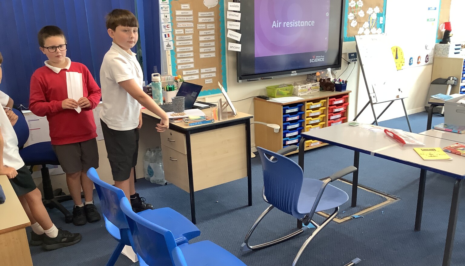 In Science, we used paper aeroplanes to demonstrate air resistance.