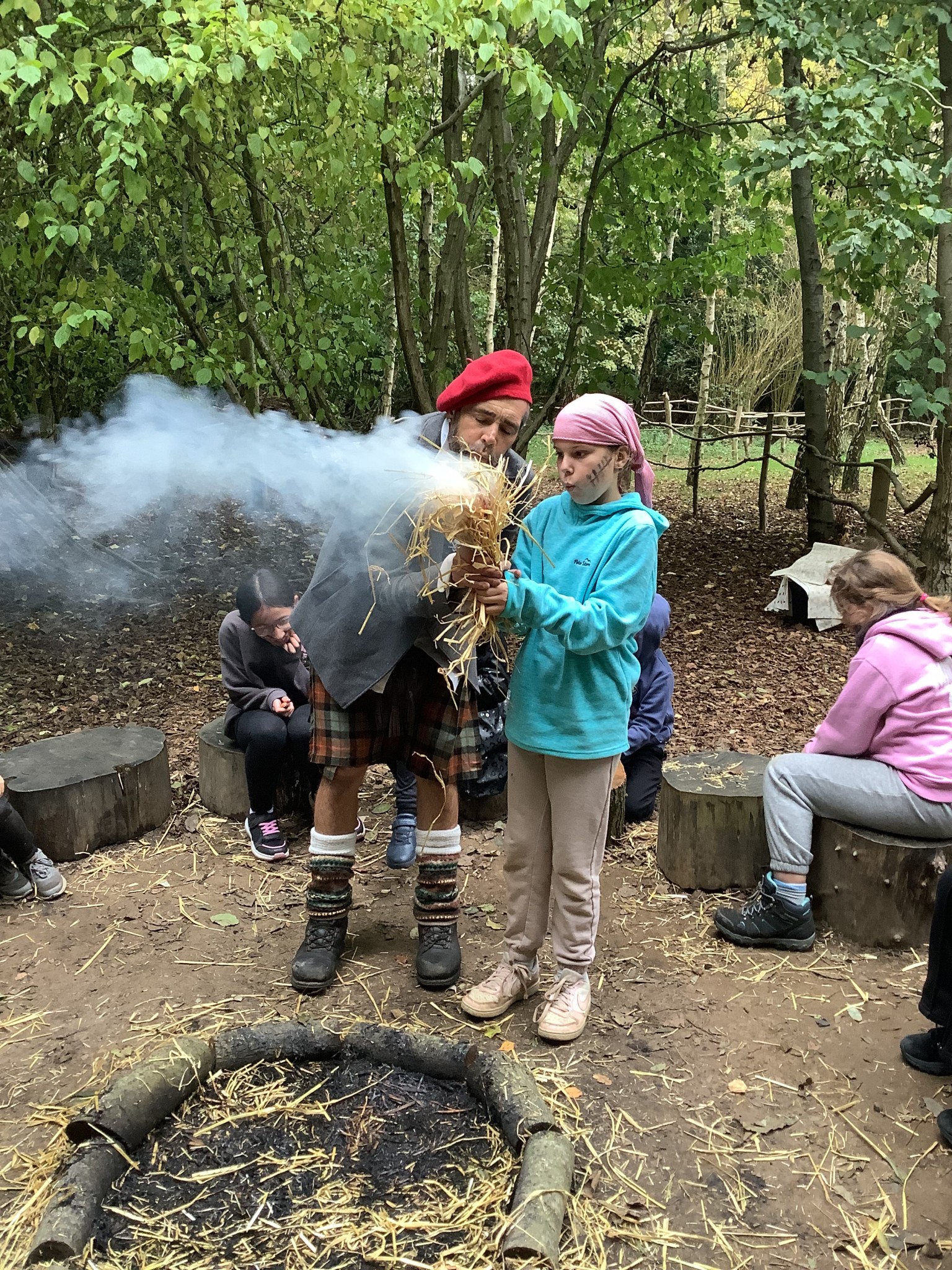 We all had a go at lighting a fire using a flint and steel.
