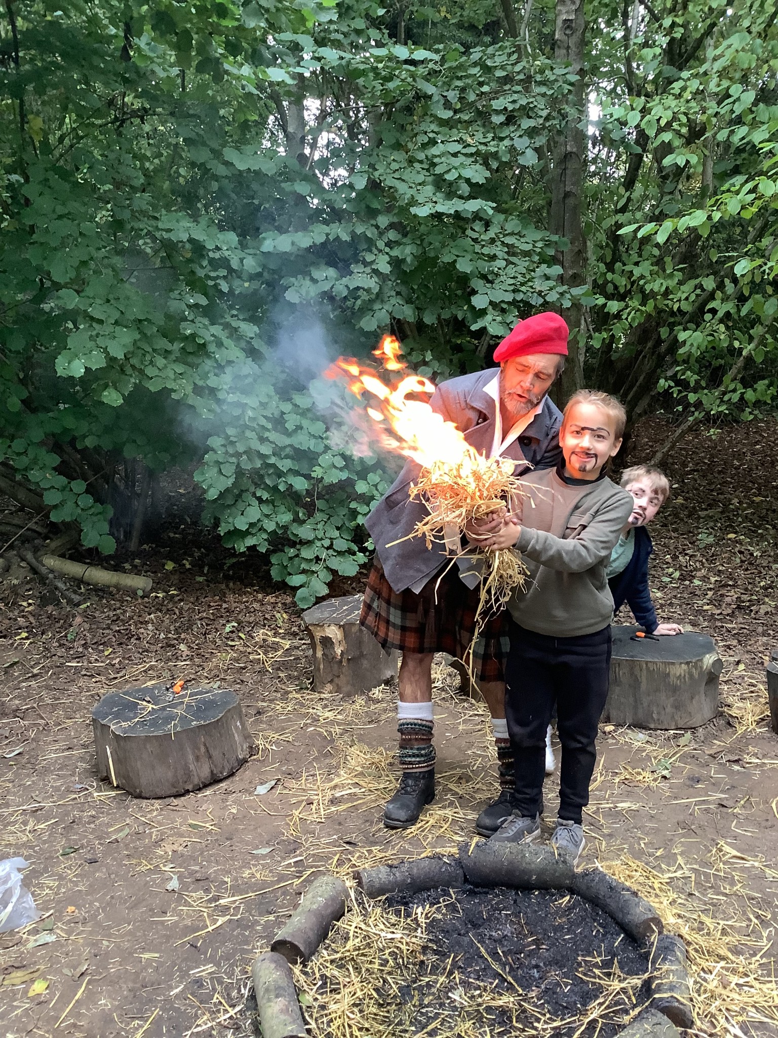 We all had a go at lighting a fire using a flint and steel.