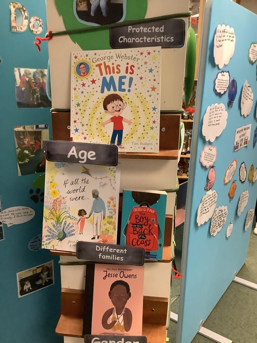 Our reading ambassadors chose to create a new display about protected characteristics 