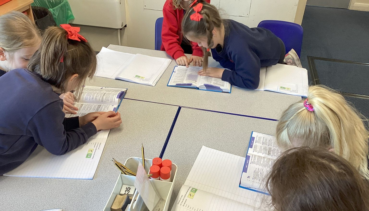Using a dictionary to find definitions for new words.