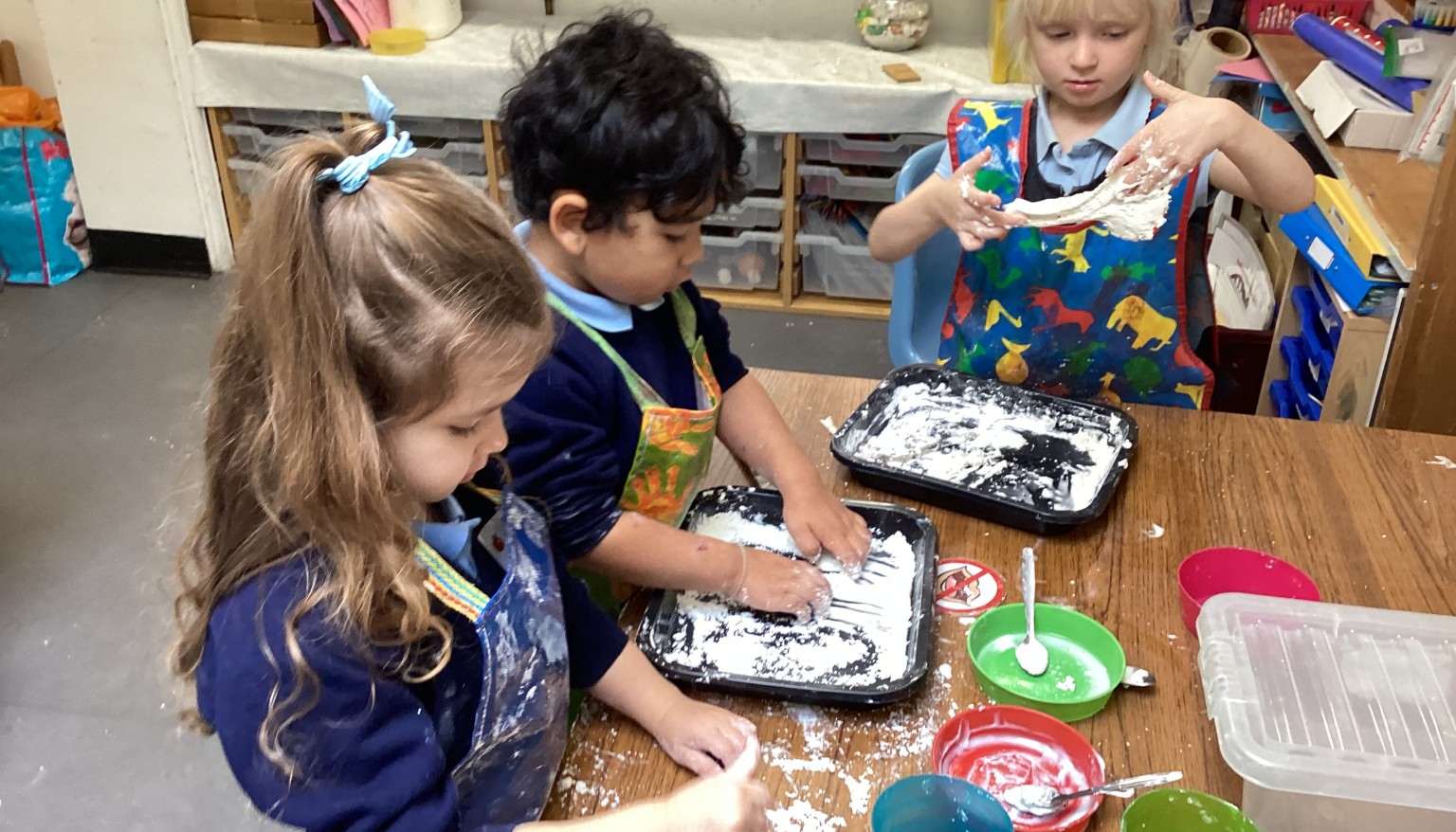 Making gloop and sharing ingredients.