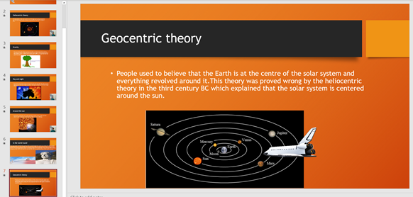 Recorded Powerpoint on the heliocentric nature of the solar system Year 5.