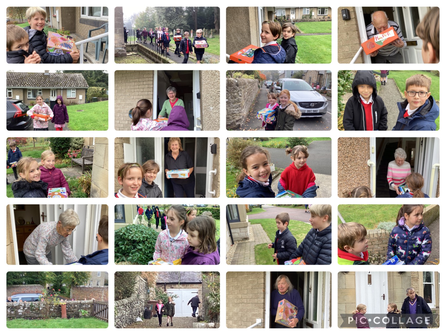 Class 3 delivering Harvest boxes to our Friends from the Village