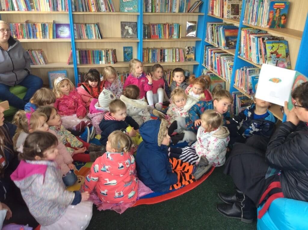 Story time in the school's new library