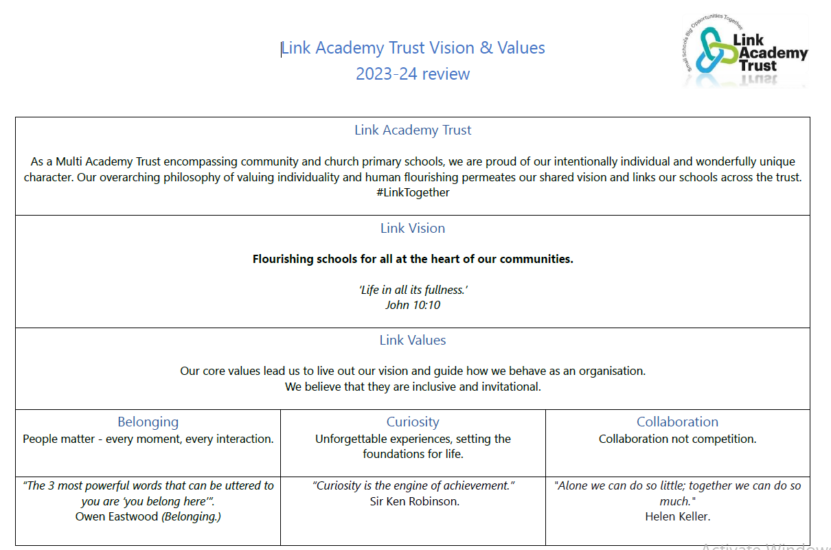 Link Academy Trust Vision and Values