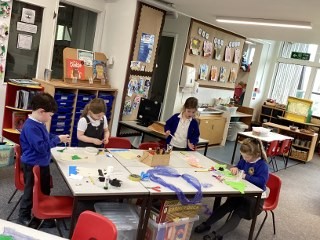 Reception have been making collages in Expressive Arts and Design, the children had free rein, some chose to make abstract art while others chose to represent something real.