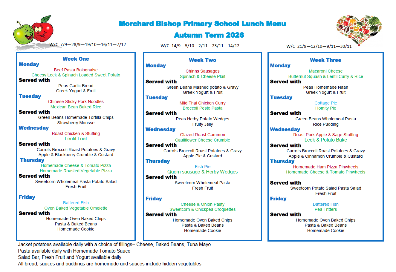 Autumn term menu 2026