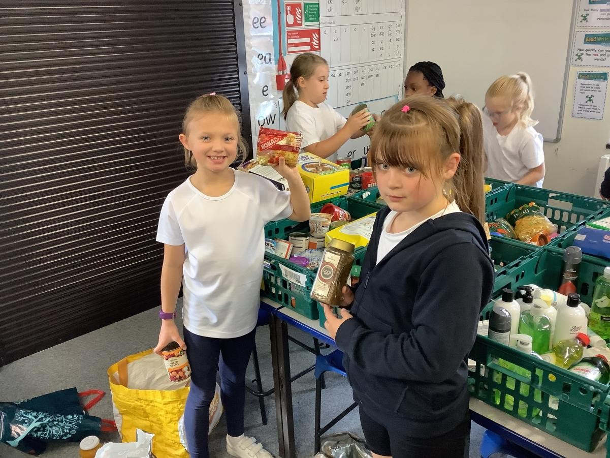 Year 4 had the job of sorting the food items.