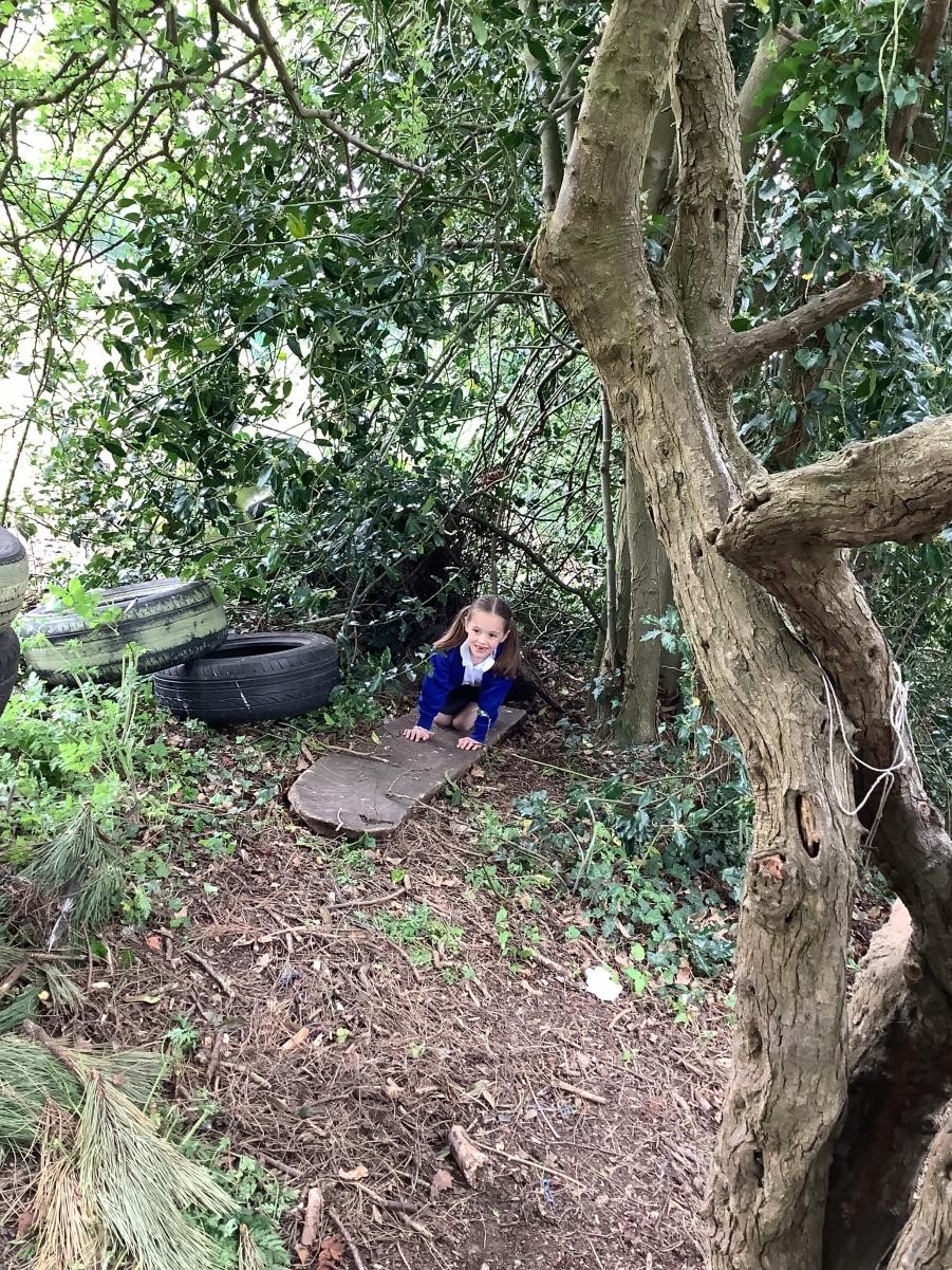 The Bear Hunt role play with newly made bear cave.