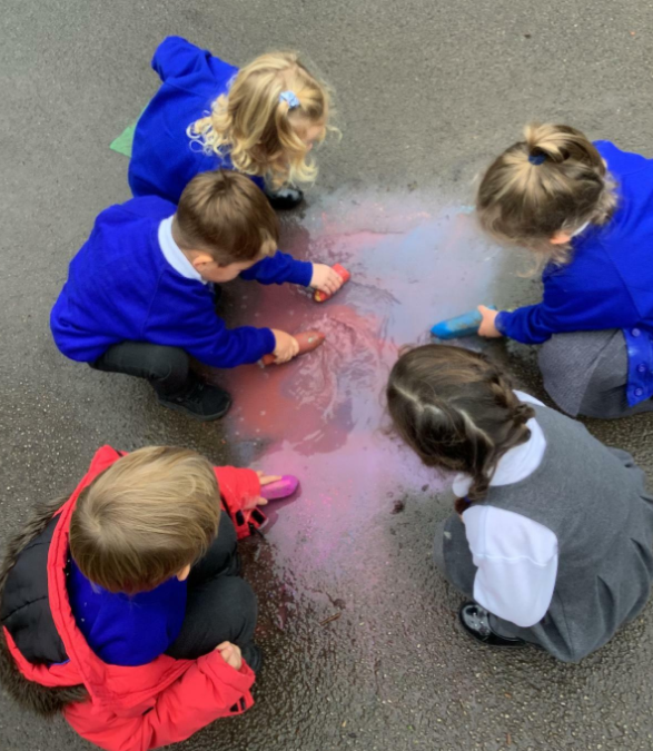 Exploring chalk in puddles