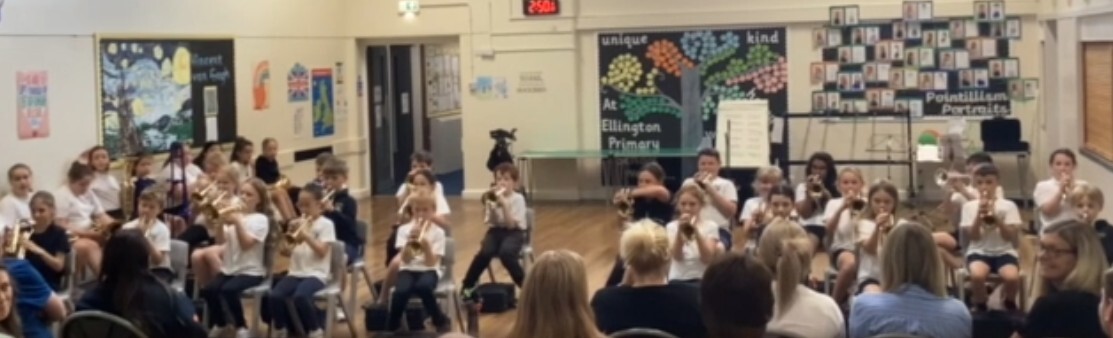 Year 5/6 Brass Miniband performance to parents in school