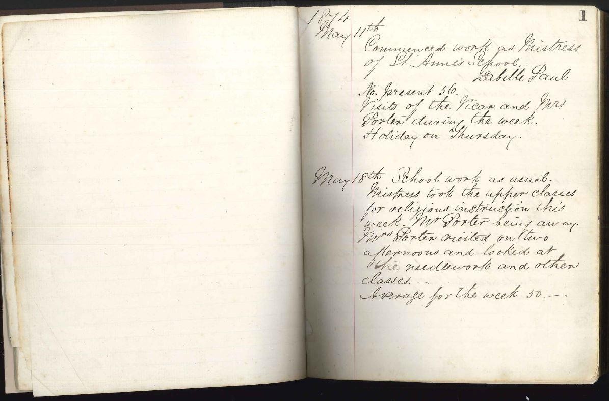 First Log Book entry 
11th May 1874