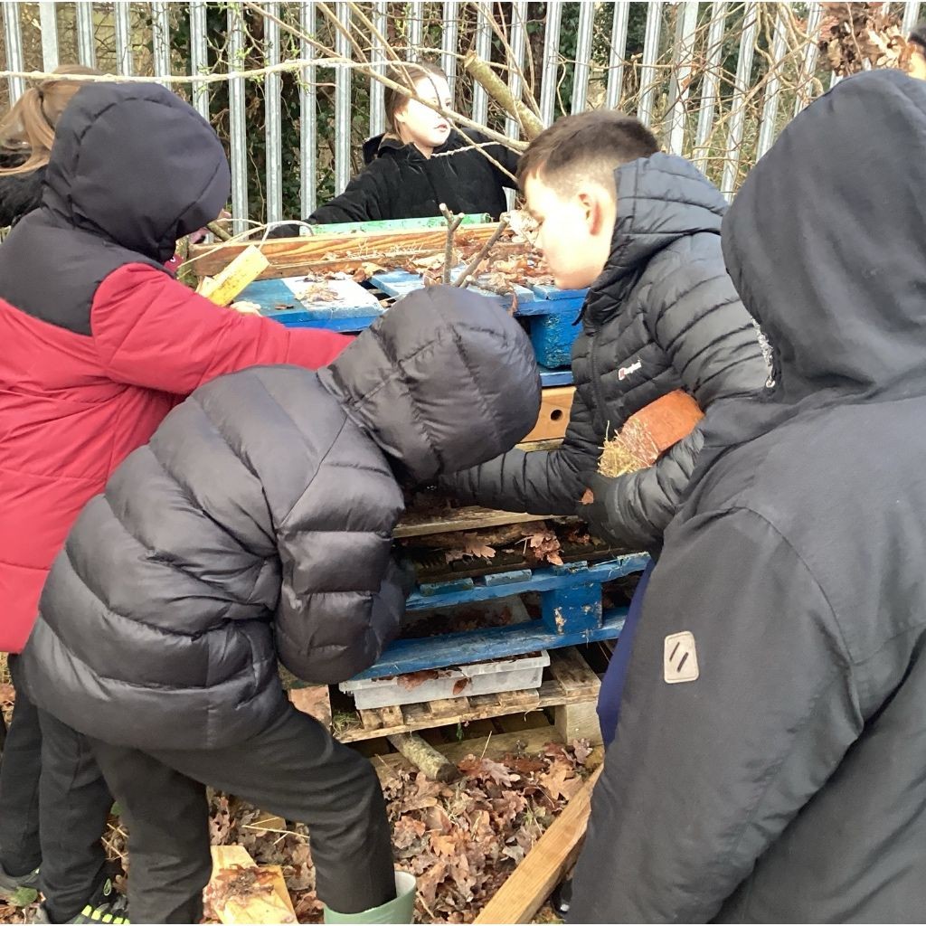 Working together to build our bug hotel