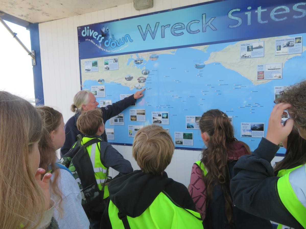 Pupils looking at display of wreck sites