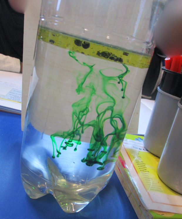 Watching how food colouring reacts to lemonade and oil - when a little salt is added, that is when the explosion happens!!