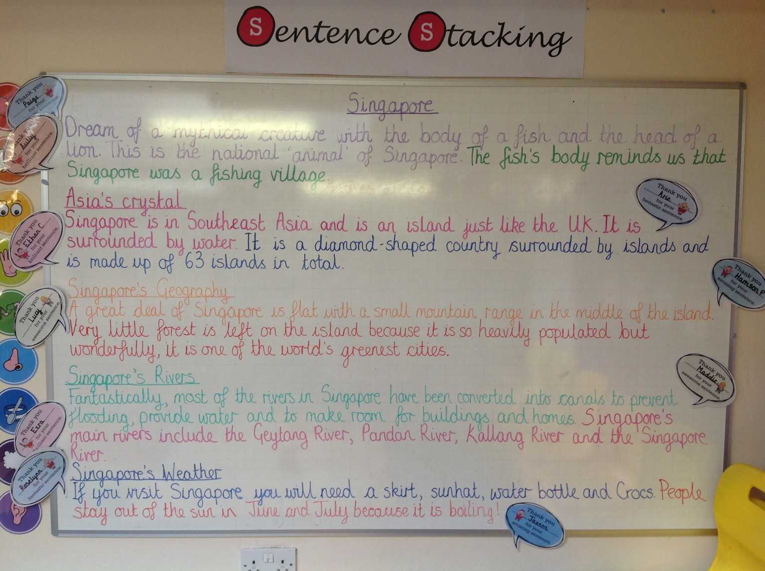 Year 2 non-chronological report based on the text 'Singapore'.