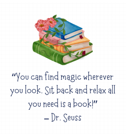 Finding magic in reading - Image is a pile of books