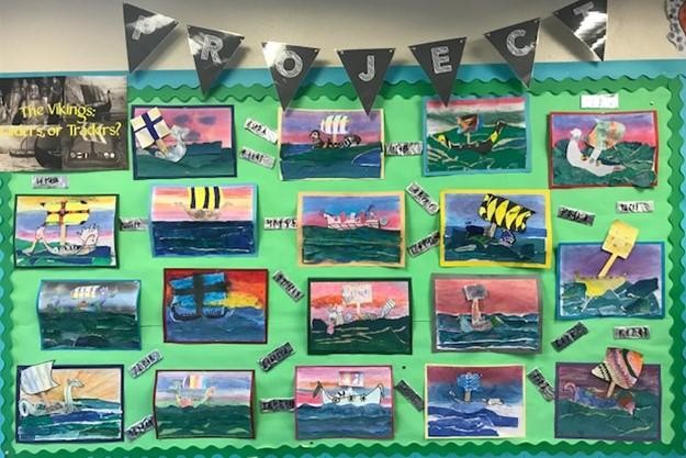 Blue Class (Y4) end of topic Viking artwork display