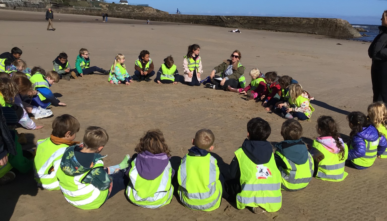 Circle of children on the beach 